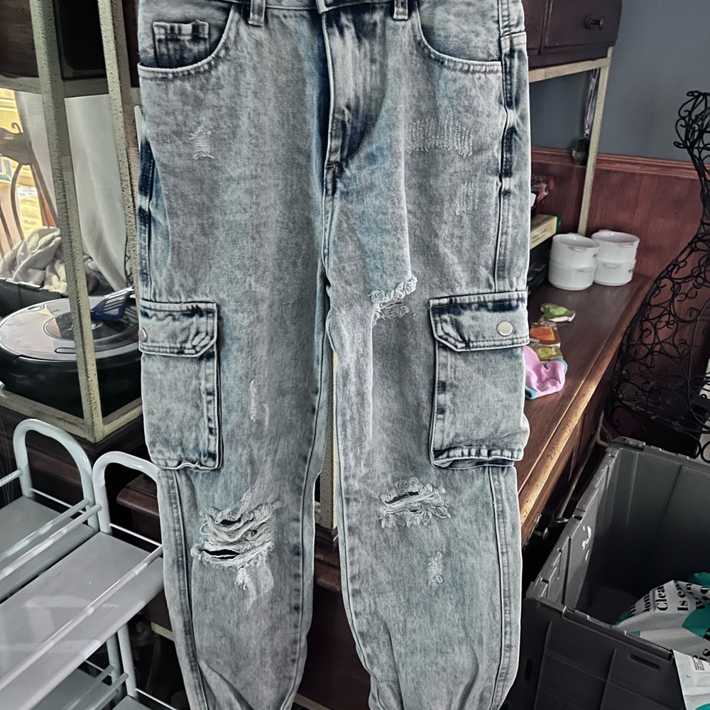 Blue Jeggings with Distressed Vintage Look